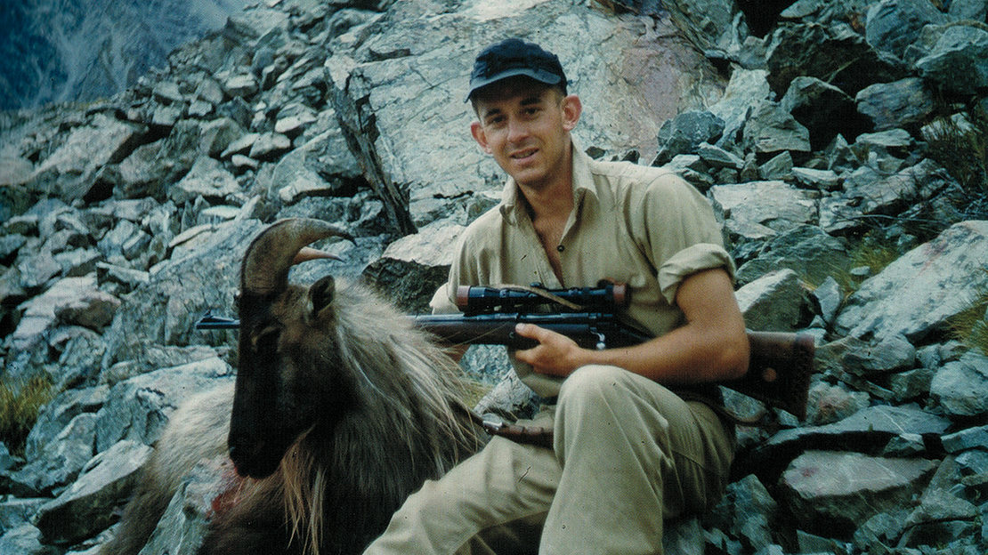 A single shot took Gary from ‘binocular boy’ to ‘trophy hunter’. Here, above Lucifer Creek, the proud hunter poses with his tahr measuring 13⅞ inches.