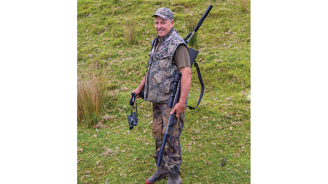 Sometimes up, sometimes down. Richard from Balnagown Hunting with clients' rifles.