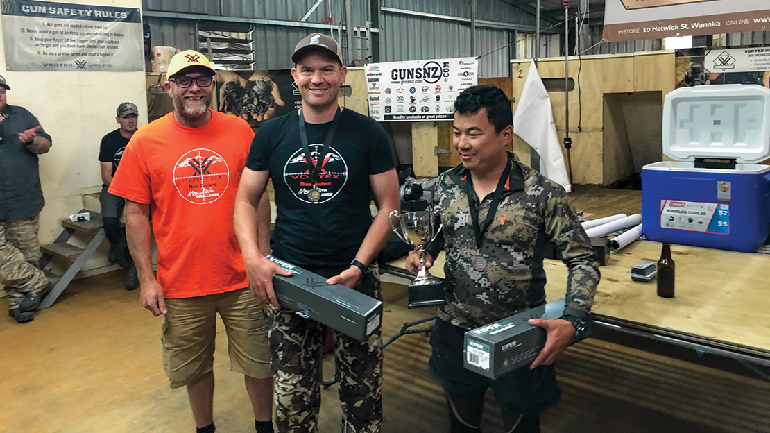 Winners of the 2021 Vortex Mountain Challenge: Fraser Winskill (centre) and Colin Lu (right) with Quentin Ross (left), the competition organiser.