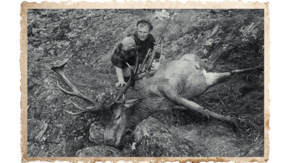 Winner and loser. Norm Brash and his super-spread stag bagged just after leaving the tent camp.