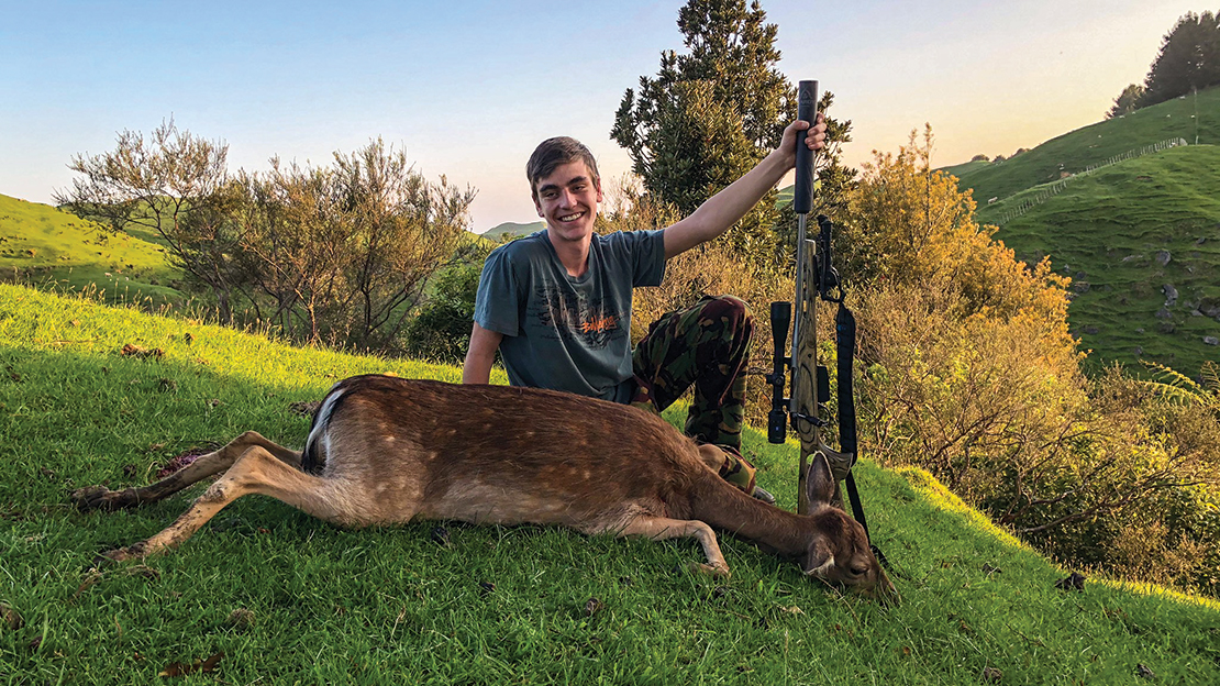 My T3 has helped many hunters start their journey; many veterans and their whanau have taken their first deer with it. Here, Ben Cox – son of Royal NZ Air Force veterans Alex and Nancy – sits next to his first deer, taken at a little over 200m after a tricky stalk on some very alert animals.