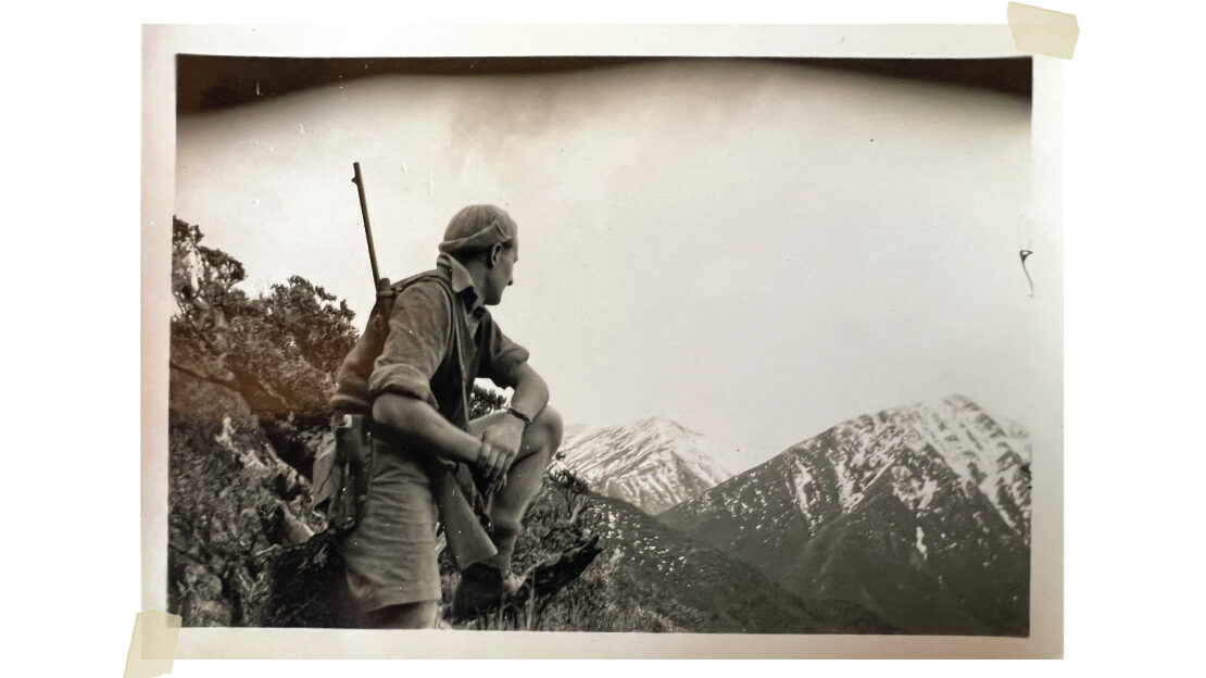 Ted Bradstock hunting the Tararua tops near Holdsworth, 1946.