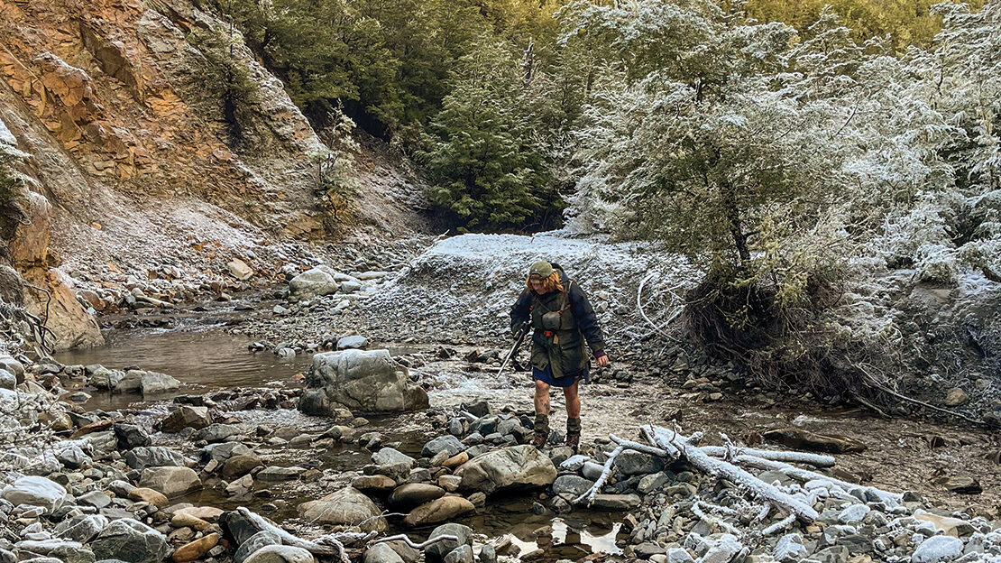 Making our way through the ice-cold creek bed.