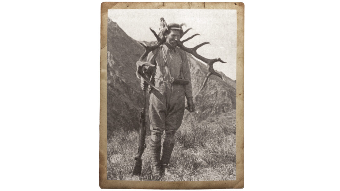 Frank Kitto, 70 years young, leaving the Albert Burn with Archie’s splendid 19-point Otago trophy. The ‘Big Chief’ remains one of our most recognisable and best known red deer trophies.