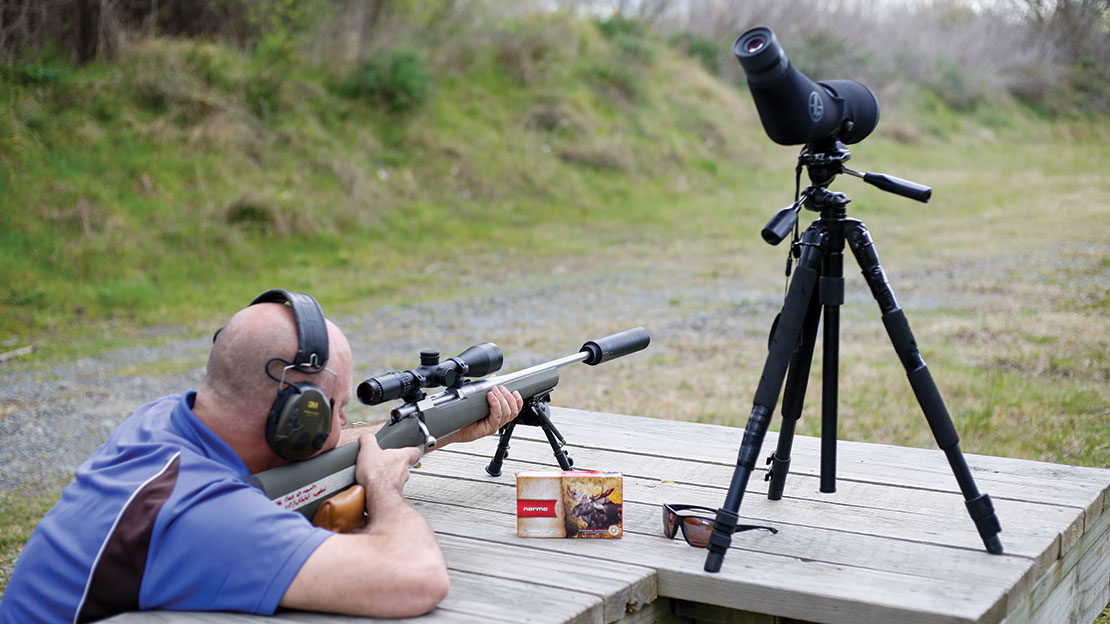 On the range – The Leupold Pro Guide spotting scope is great for range work.