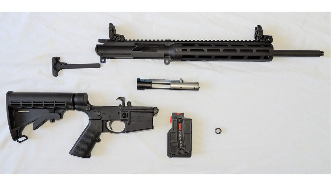 The 15-22 breaks down for easy maintenance, and the Magpul open sights are quite useable.